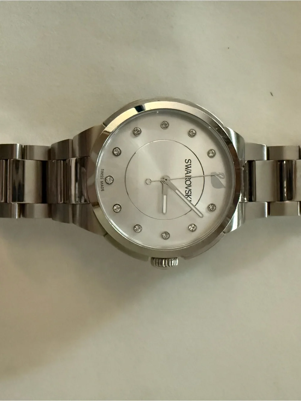 Swarovski Silver Stainless Steel Crystal Marker Wristwatch